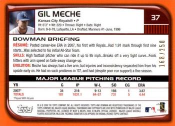 2008 Bowman - Orange #37 Gil Meche Back