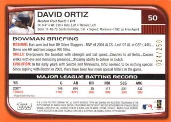 2008 Bowman - Orange #50 David Ortiz Back