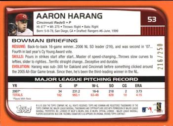 2008 Bowman - Orange #53 Aaron Harang Back