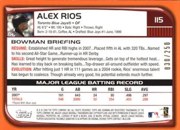 2008 Bowman - Orange #115 Alex Rios Back