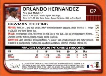 2008 Bowman - Orange #137 Orlando Hernandez Back