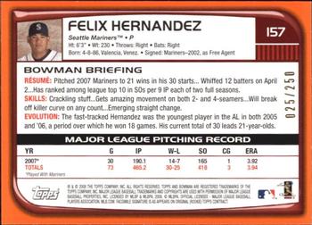 2008 Bowman - Orange #157 Felix Hernandez Back