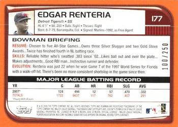 2008 Bowman - Orange #177 Edgar Renteria Back