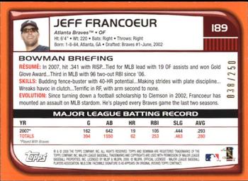 2008 Bowman - Orange #189 Jeff Francoeur Back