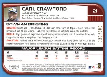 2008 Bowman - Blue #21 Carl Crawford Back