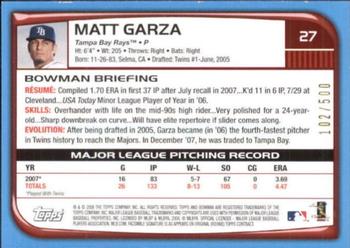 2008 Bowman - Blue #27 Matt Garza Back