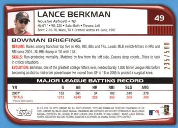 2008 Bowman - Blue #49 Lance Berkman Back