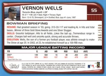 2008 Bowman - Blue #55 Vernon Wells Back