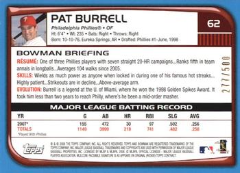 2008 Bowman - Blue #62 Pat Burrell Back