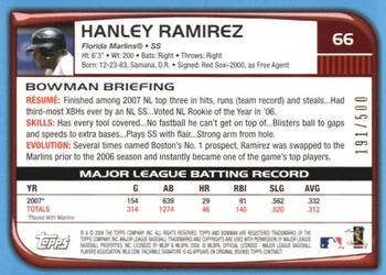 2008 Bowman - Blue #66 Hanley Ramirez Back