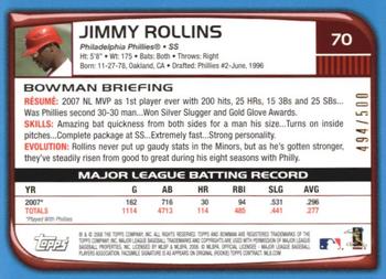 2008 Bowman - Blue #70 Jimmy Rollins Back