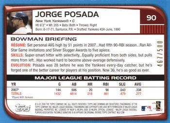 2008 Bowman - Blue #90 Jorge Posada Back