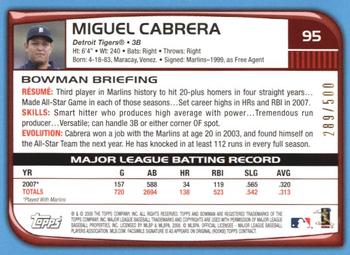 2008 Bowman - Blue #95 Miguel Cabrera Back