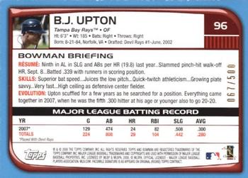 2008 Bowman - Blue #96 B.J. Upton Back
