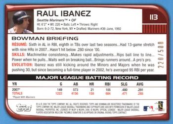 2008 Bowman - Blue #113 Raul Ibanez Back