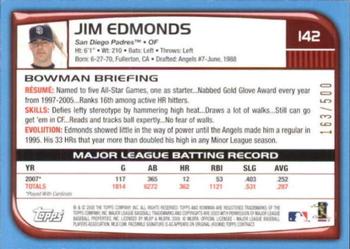 2008 Bowman - Blue #142 Jim Edmonds Back