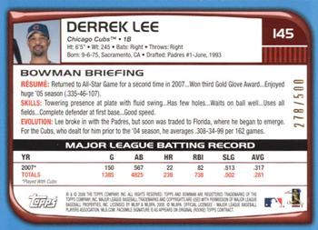 2008 Bowman - Blue #145 Derrek Lee Back