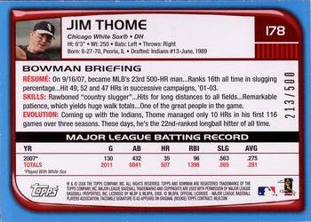 2008 Bowman - Blue #178 Jim Thome Back