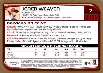 2008 Bowman - Gold #7 Jered Weaver Back