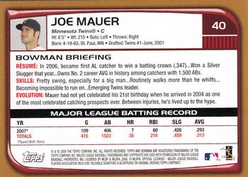 2008 Bowman - Gold #40 Joe Mauer Back
