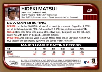 2008 Bowman - Gold #42 Hideki Matsui Back