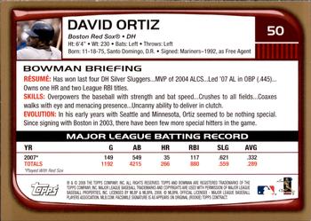 2008 Bowman - Gold #50 David Ortiz Back