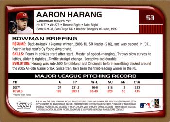 2008 Bowman - Gold #53 Aaron Harang Back