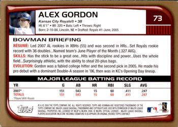 2008 Bowman - Gold #73 Alex Gordon Back