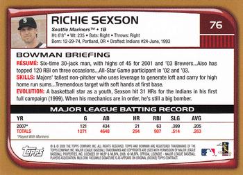 2008 Bowman - Gold #76 Richie Sexson Back