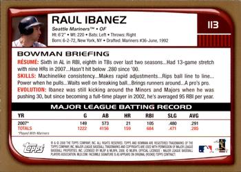 2008 Bowman - Gold #113 Raul Ibanez Back