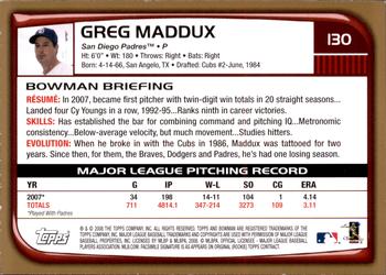 2008 Bowman - Gold #130 Greg Maddux Back