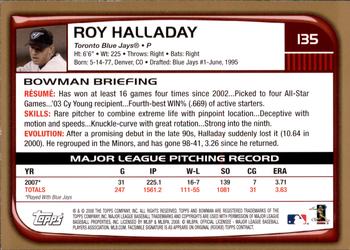 2008 Bowman - Gold #135 Roy Halladay Back
