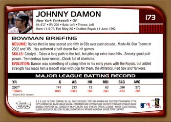 2008 Bowman - Gold #173 Johnny Damon Back