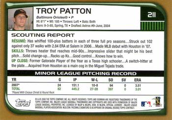 2008 Bowman - Gold #211 Troy Patton Back