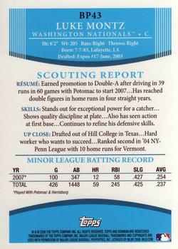 2008 Bowman - Prospects #BP43 Luke Montz Back