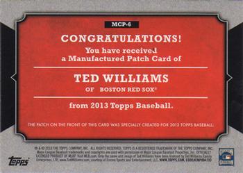 2013 Topps - Manufactured Topps Card Patch #MCP-6 Ted Williams Back