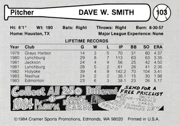 1984 Cramer Edmonton Trappers #103 Dave W. Smith Back