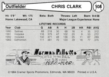 1984 Cramer Edmonton Trappers #108 Chris Clark Back