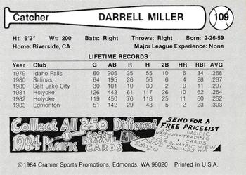 1984 Cramer Edmonton Trappers #109 Darrell Miller Back