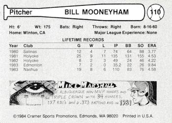 1984 Cramer Edmonton Trappers #110 Bill Mooneyham Back