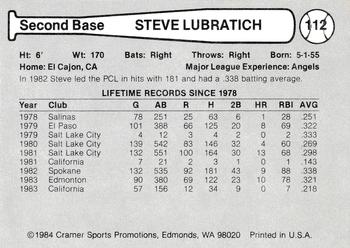 1984 Cramer Edmonton Trappers #112 Steve Lubratich Back