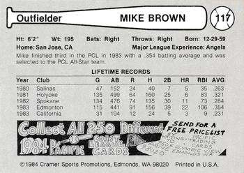 1984 Cramer Edmonton Trappers #117 Mike Brown Back