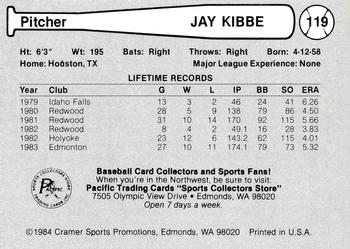 1984 Cramer Edmonton Trappers #119 Jay Kibbe Back