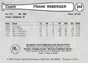 1984 Cramer Edmonton Trappers #242 Frank Reberger Back