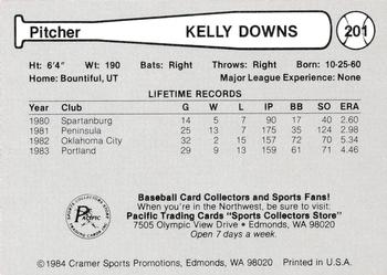 1984 Cramer Portland Beavers #201 Kelly Downs Back