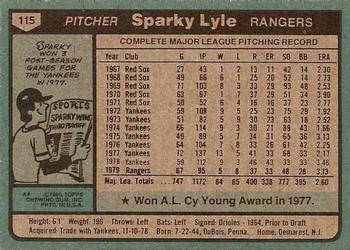 1980 Topps #115 Sparky Lyle Back
