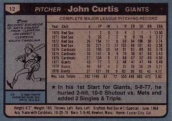 1980 Topps #12 John Curtis Back