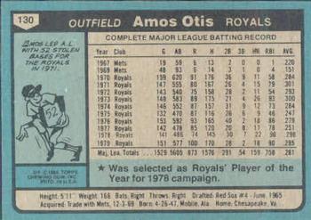 1980 Topps #130 Amos Otis Back