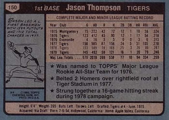 1980 Topps #150 Jason Thompson Back