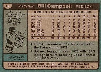 1980 Topps #15 Bill Campbell Back